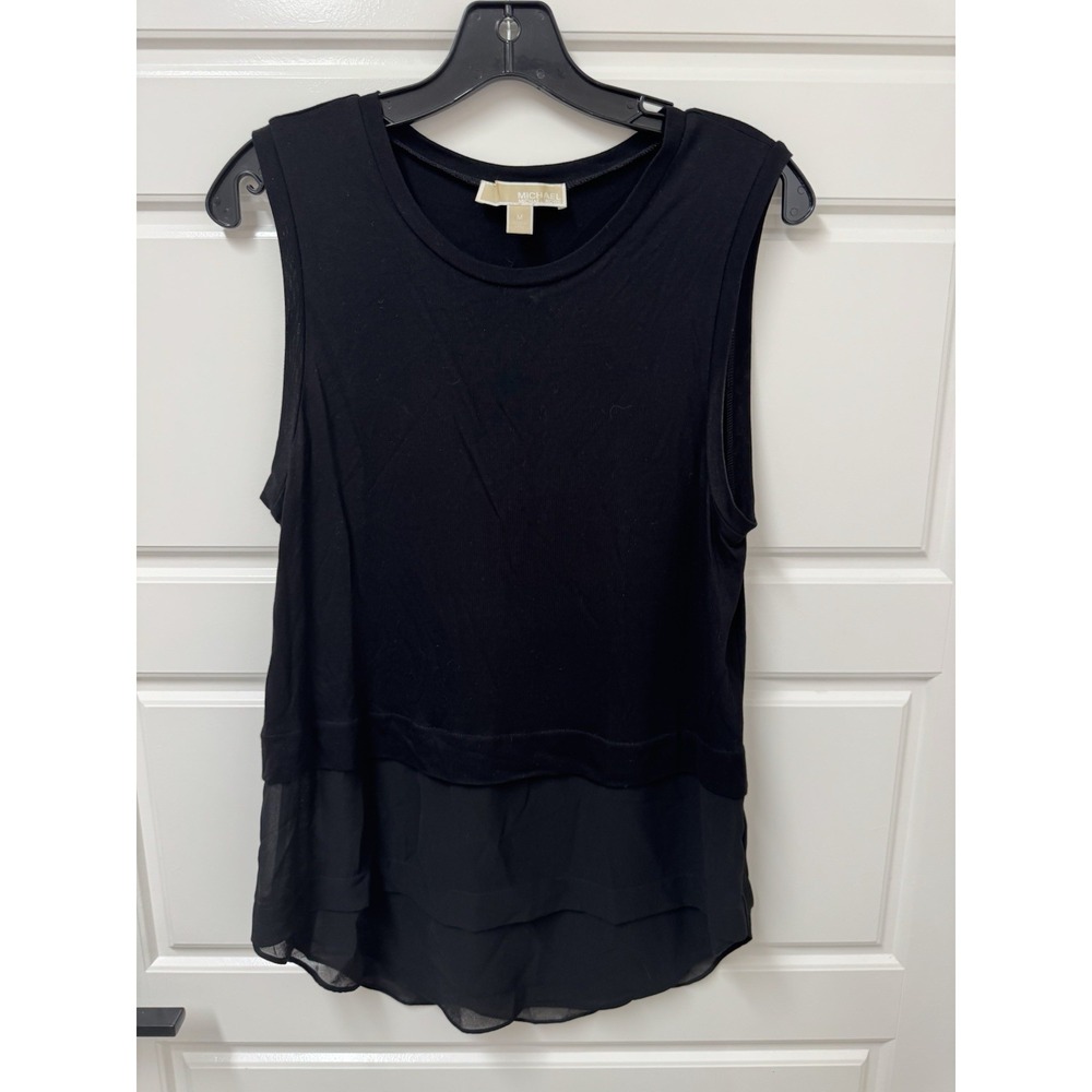 Michael Kors Womens Black Sleeveless Blouse Sheer Hem Knit Top Medium
